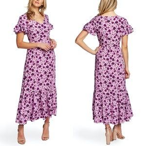 CECE Moroccan Tile Ruffle Trim Maxi Dress